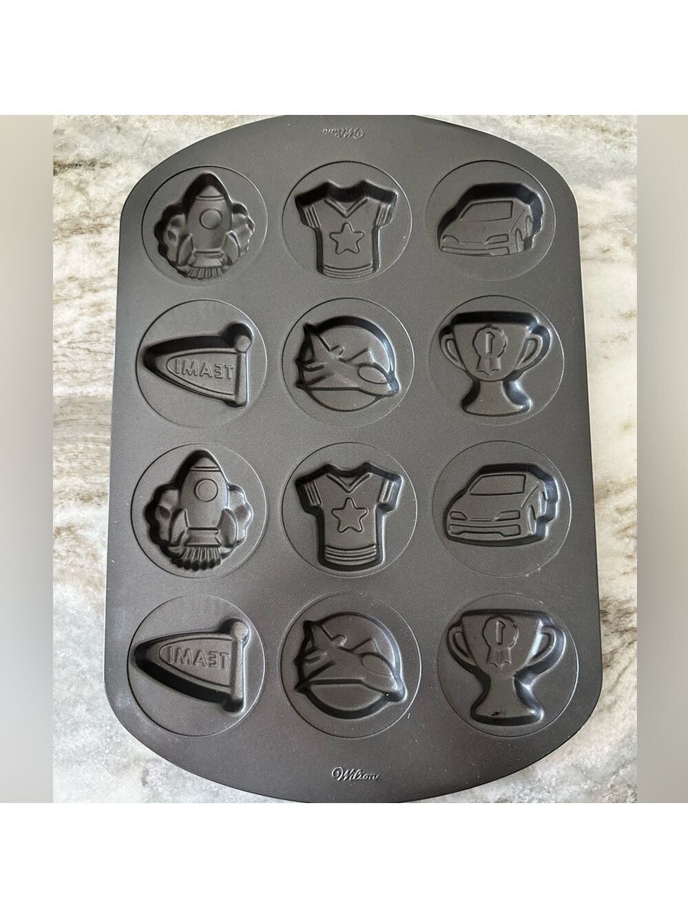 Wilton Ultra Bake 3 12 Cavity Boy Cookie Pan Rocket Jet Car 16.5" X 11" NWOT